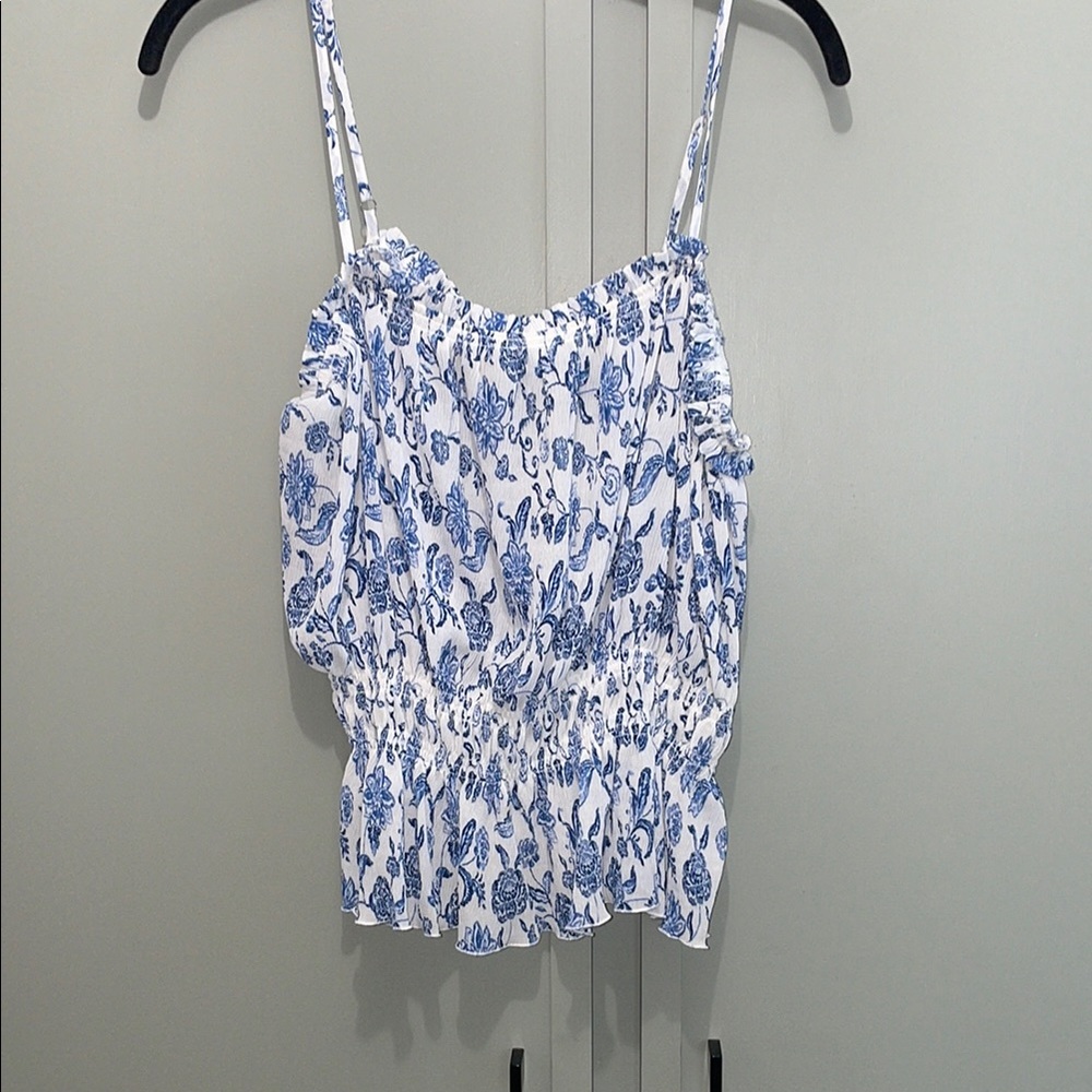Floral Blue and White Women's Top